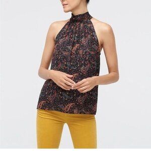 J. Crew Factory Zoe Paisley Metallic Tie-Neck Halter Top NWT Size Large